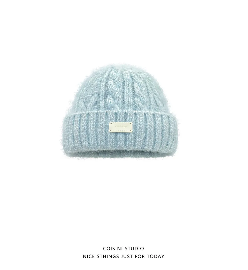 Vintage-Beanies mit Zopfmuster für Damen, flauschige, weiche Textur, warme Wintermützen mit Umschlag, lässige Mode, Outdoor-Kopfbedeckung – Detail 5