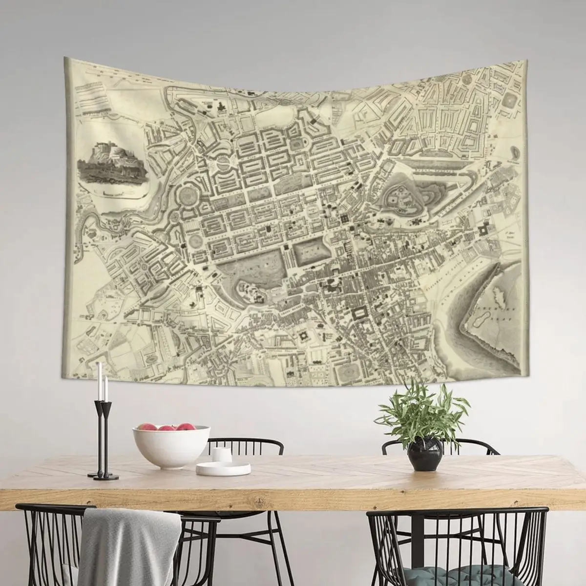 

Vintage Map of Edinburgh Scotland (1844) Tapestry Decoration For Bedroom Aesthetic Room Decorations Tapestry