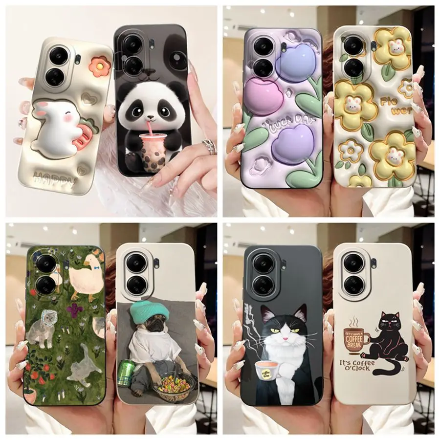 Case For Xiaomi Redmi 13C 4G Cute Panda Cartoons Liquid Back Cover Shockproof Coque For Redmi13C 13 C Funda Shell Bumper