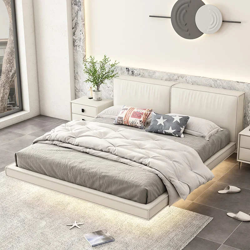 Leder weiße Betten minimalist ische Wohn möbel Queen-Bett-Rahmen kleine Wohnung nordischen Schlafzimmer-Set