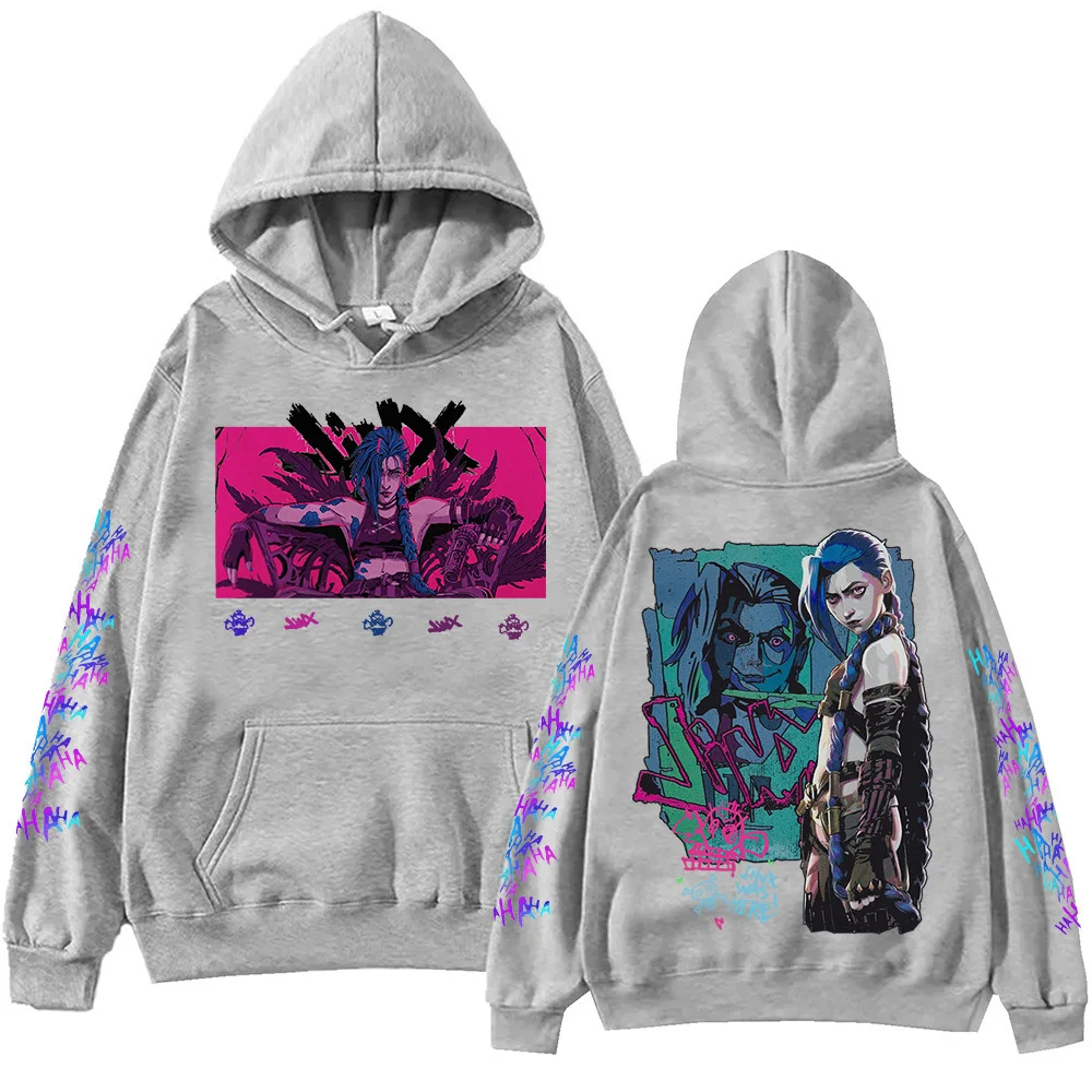 Anime Arcane League Jinx Felpe con cappuccio Stampa 3D Uomo/Donna Cartoon Tuta Felpa Manica lunga Kid Pullover Felpa con cappuccio da uomo