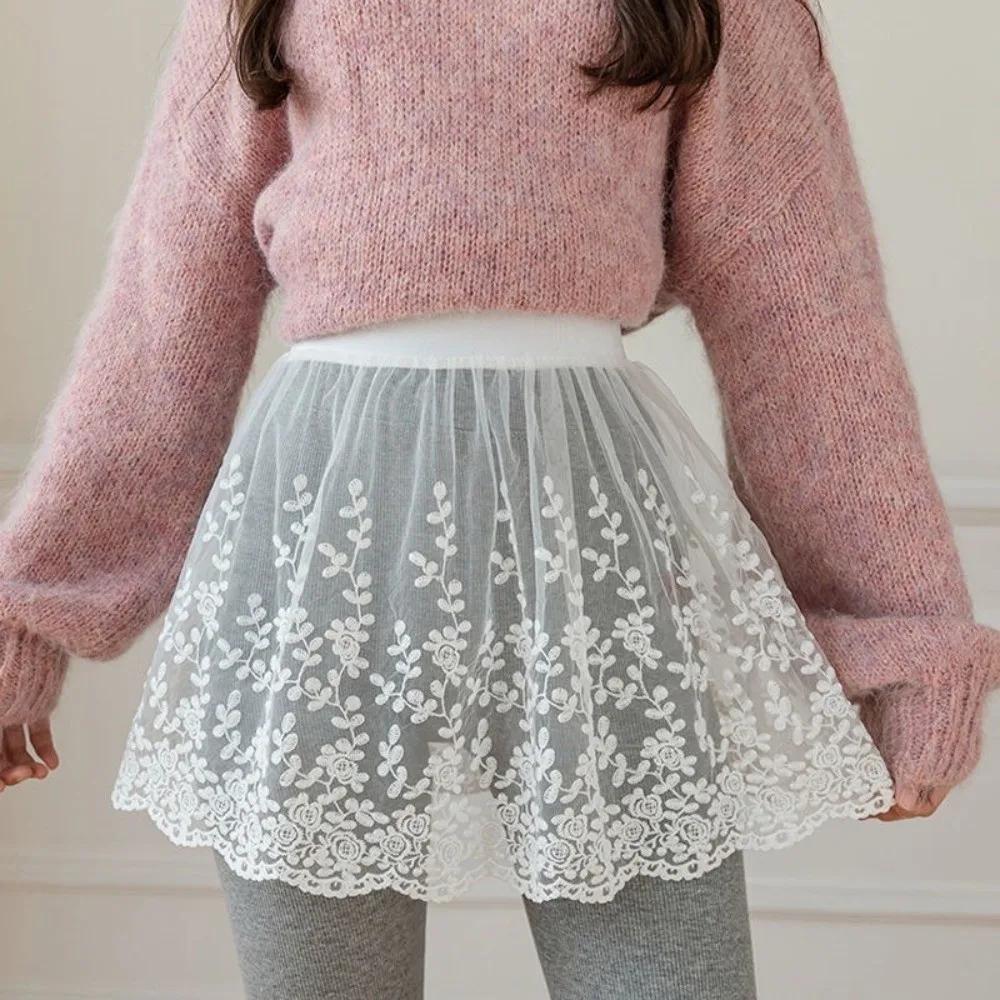 High Waist Lace Underskirt Slips Transparent Sweet Mesh Underskirt Slips Dress Short Embroidery Flower Safety Skirt Petticoat