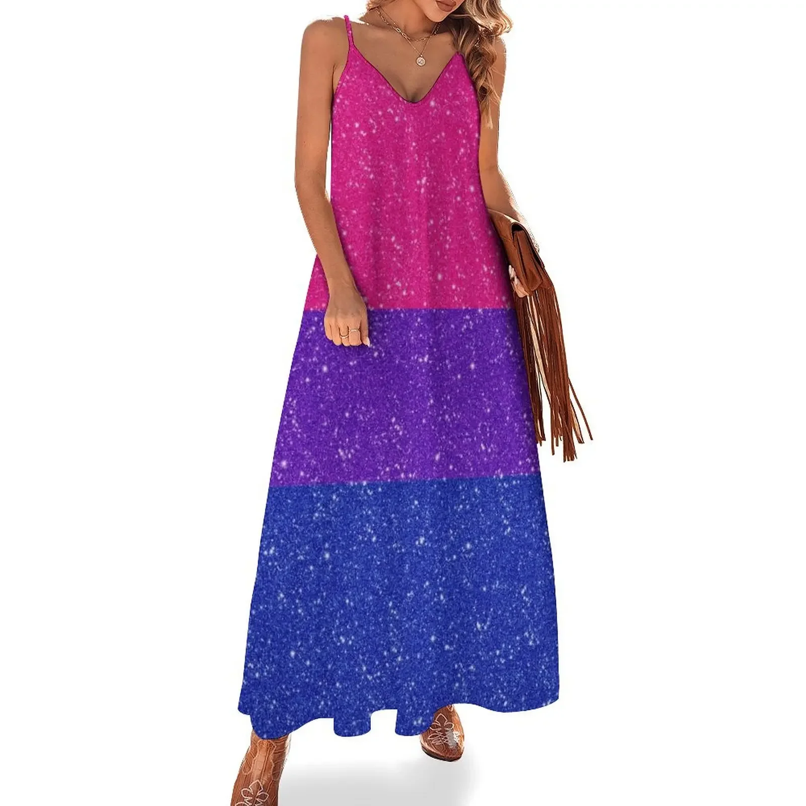 Faux Glitter Bisexual Pride Flag Background Sleeveless Dress luxury dresses dress for woman party dresses woman