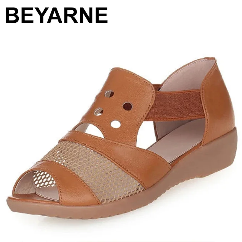 Women Leather Shoes Low Heel Fashion Wedge Sandals for Women Peep Toe Casuales Comfy Summer Shoes New Skidproof Femmes Sandales