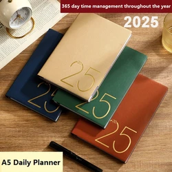 2025 Planner A5 Notebook PU Cover Agenda Time Management Book Important Event Memo 365 Daily One Page Per Dayr for Work