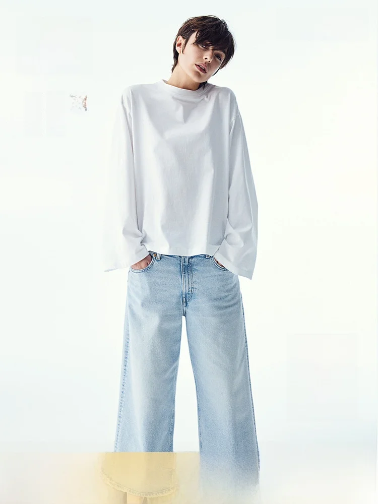 High Waist Wide Leg Denim Jeans Women's Faion Waed Micro Elastic Commute Lazy Pants Spring HM Ladies Premium Cotton Polye...