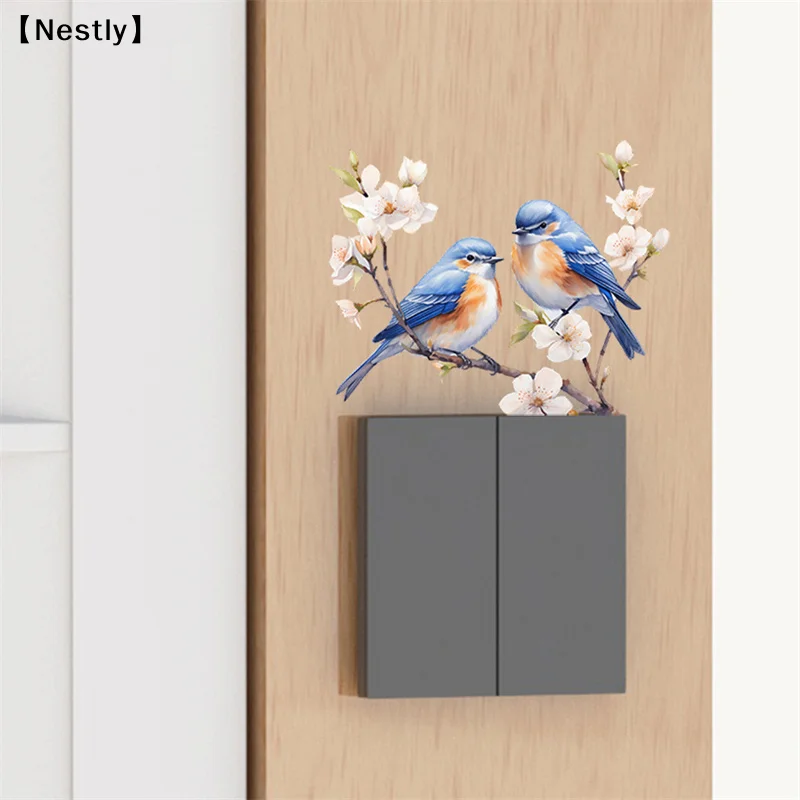 Painted Branches Bird Bedroom Living Room Switch Paste Home Decoration Beautify Wall Stickers Self-Paste Decals〔Nest〕