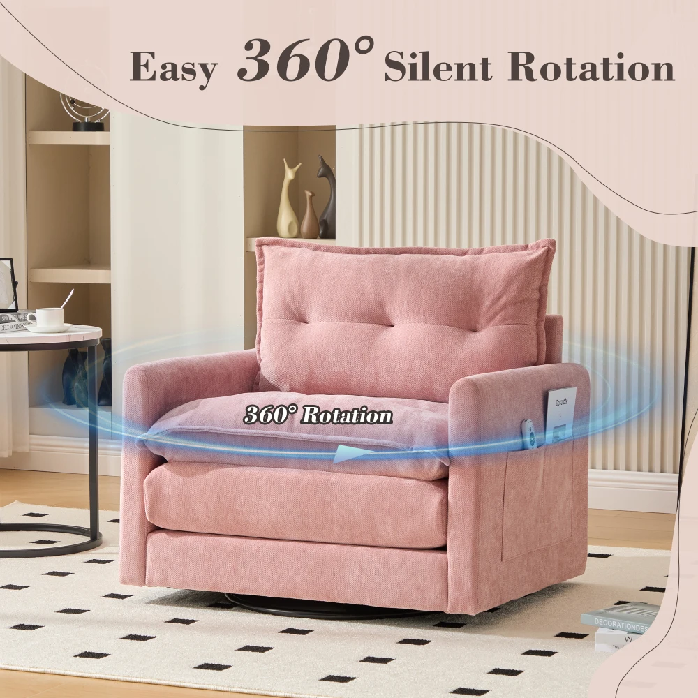 Swivel Barrel Accent Chair Thick Padded Modern Armchair Solid Metal Base for Living Room Bedroom Home Decor 2