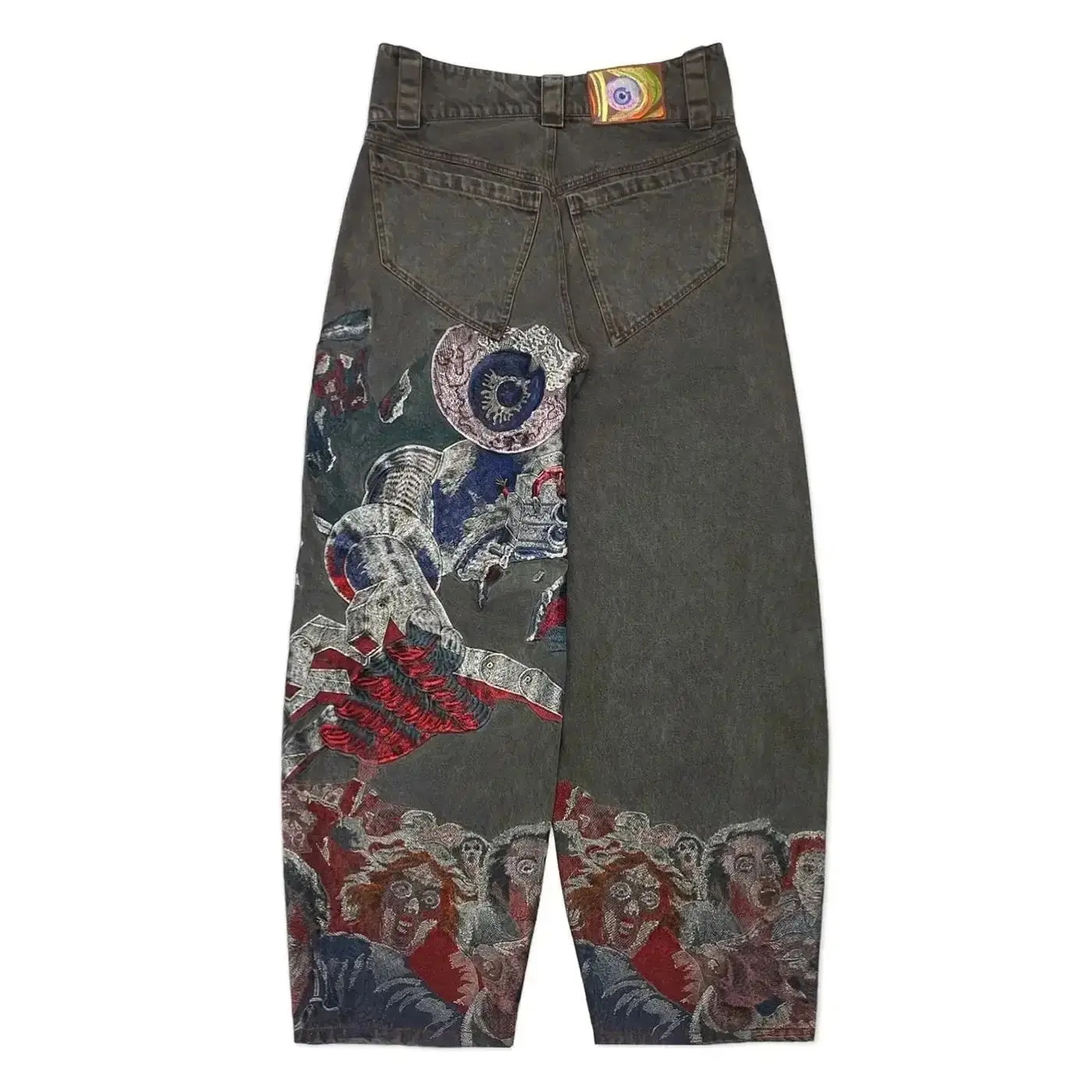 

Hip Hop Punk Embroidery Printed Baggy Jeans Y2k Sle Men's Mid-Waist Straight Leg Wear Resistant Denim Casual Trousers