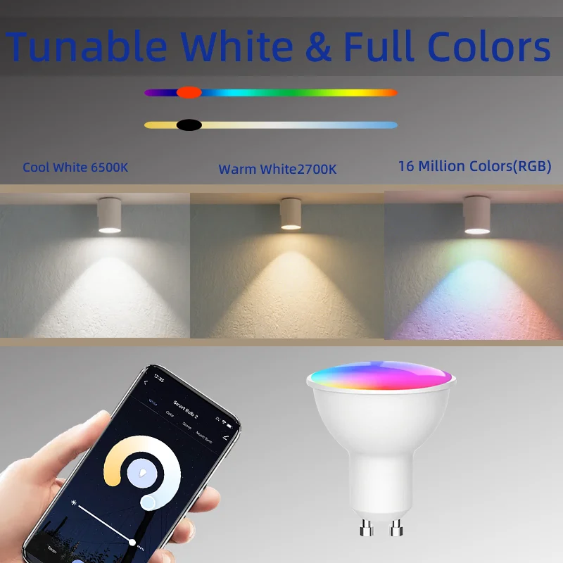 

Светодиодная лампа Tuya GU10 WiFi RGB + CW + WW с регулируемой яркостью 5 Вт, светодиодная лампа Smart Life APP Control Light Group Расписание вашего умного освещения