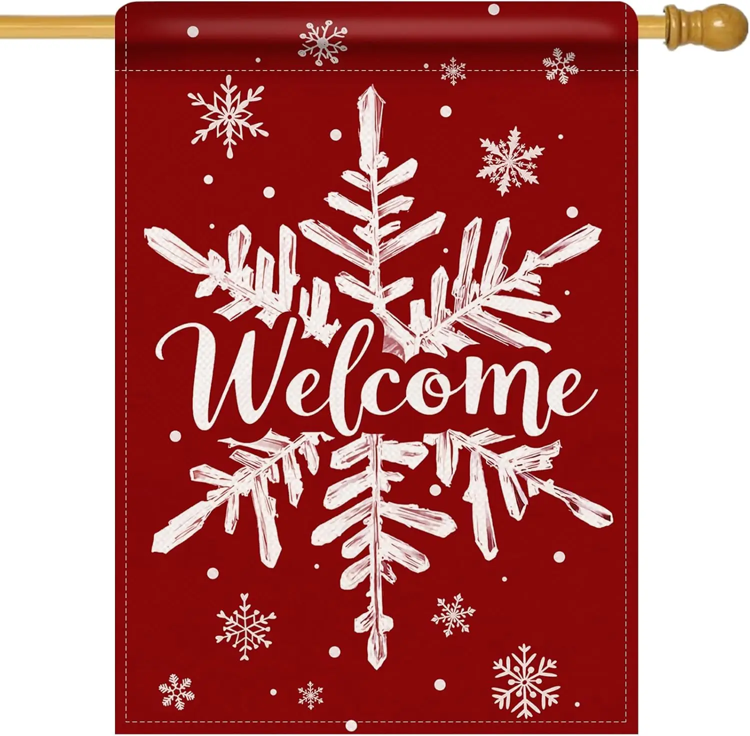Artofy Welcome Christmas Snowflake Large Decorative House Flag, Red Xmas Yard Garden Outside Decor, Winter Holiday Burlap Ou SSL