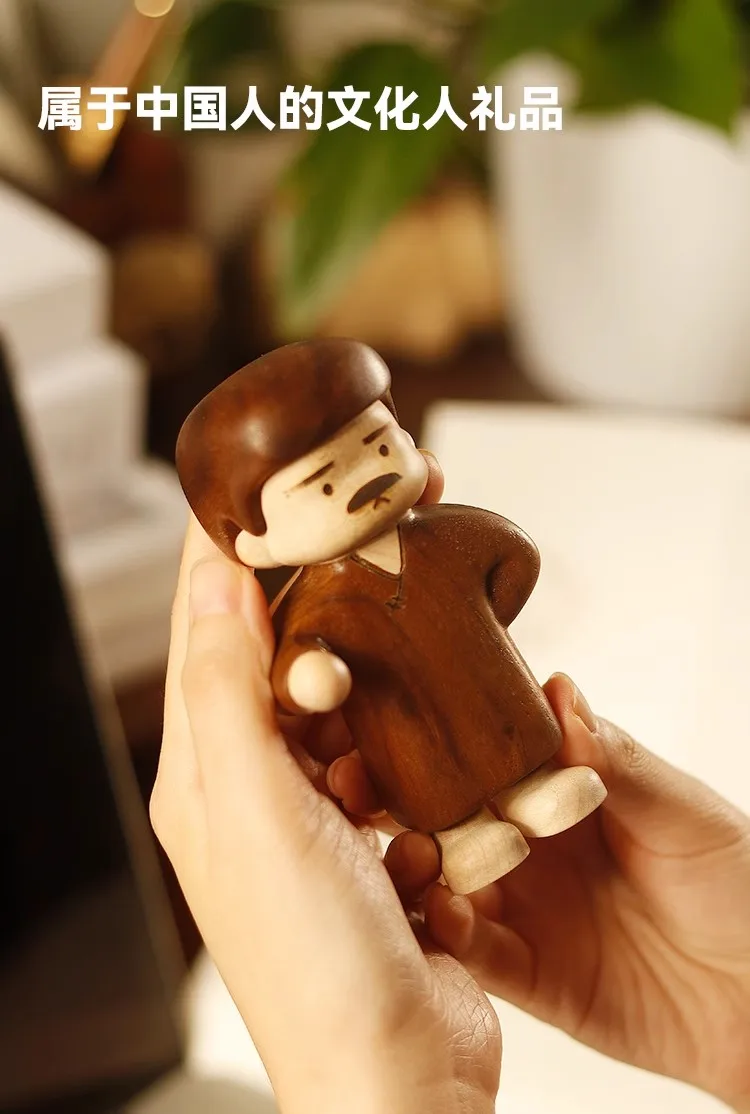 Oui Wooden Hand-made Crafts Chinese Writer Lu Hsin Mini Toys Wood Wax Oil Water-based Paint Eco-friendly Gift