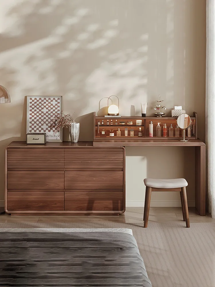 

Solid Wood Dresser Chest of Drawers Integrated, New Bedroom Modern Simple Song Aesthetic Makeup Table Bed End Storage Cabinet