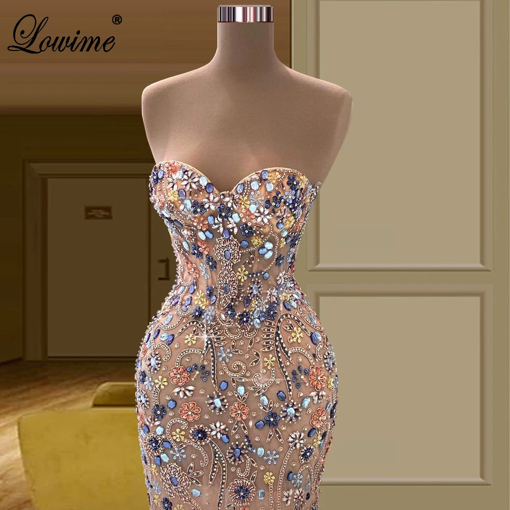 Newest Fully Handmade Sewing Prom Dresses Mermaid Crystals Cocktail Dresses Sweetheart Evening Dresses 2022 Vestidos De Noche