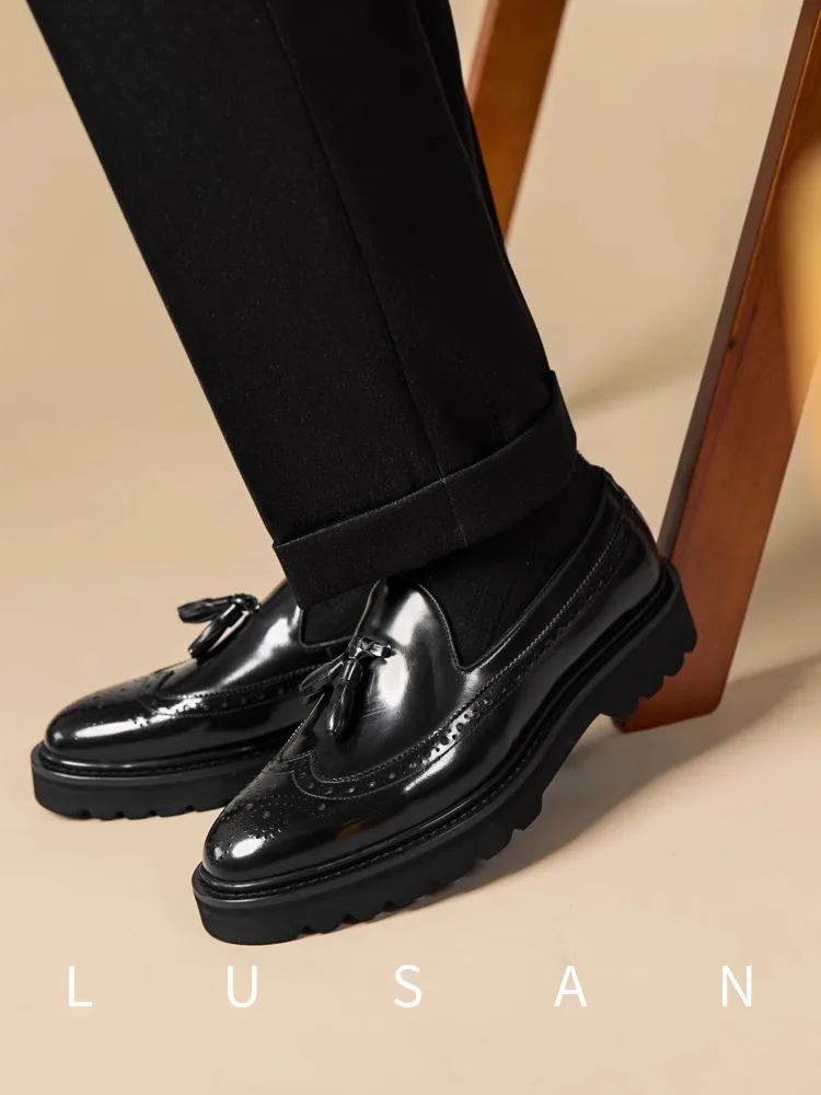 

Мужские резные туфли-броги | Кожаные свадебные оксфорды | Слипоны на толстой подошве | Увеличение высоты деловых пригородных поездок