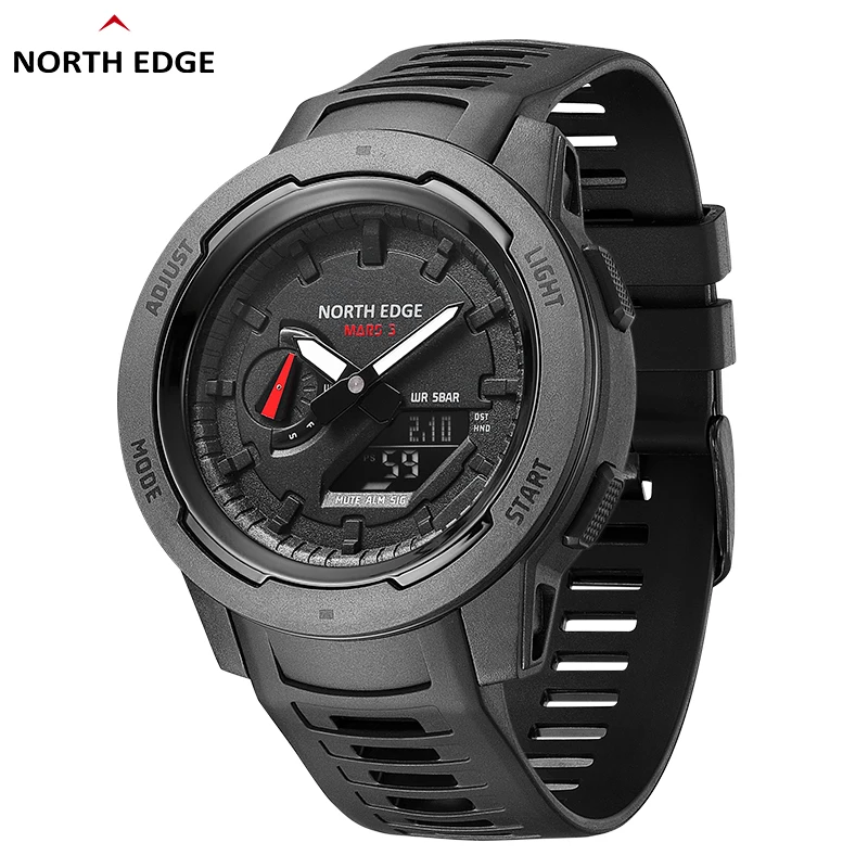 NORTH EDGE Mars 3 Men's Military Watch Digital Carbon Fiber Case For Man Waterproof 50M Sports Watches World Time LED Wristwatch