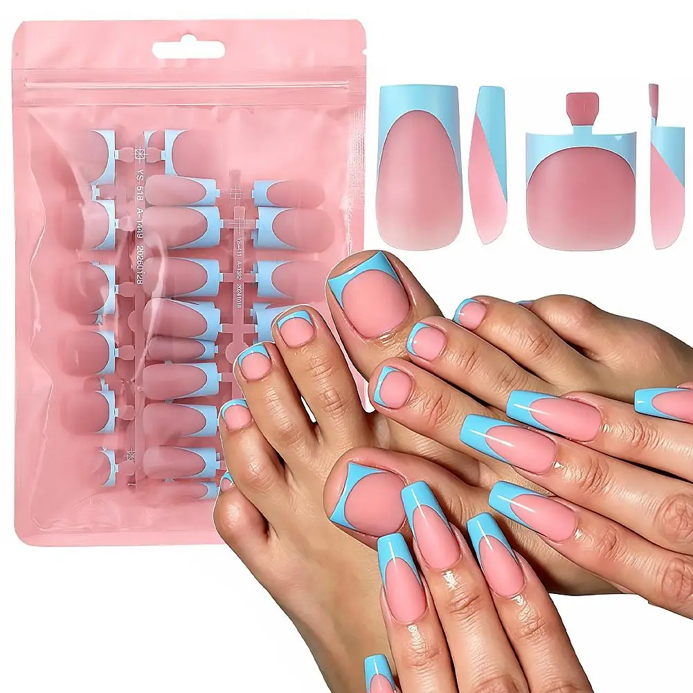 60-teiliges französisches Hand- und Fußnagelset, kurze, quadratische, glänzende künstliche Zehennägel aus Acryl, vollständige Abdeckung, geeignet für Nagelstudios. – Detail 3