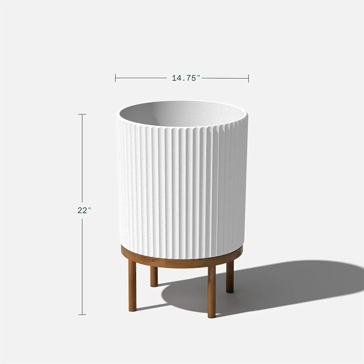 Series Round Planter w/ Stand for Porch/Patio | Durable Plastic-Concrete & Wooden Stand | Modern Décor for Tall Plants, Flowers