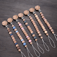 Baby Pacifier Clips Silicone Wooden Beech Beads Anti-Lost Pacifier Chain for Dummy Nipple Holder BPA Free not Personalized