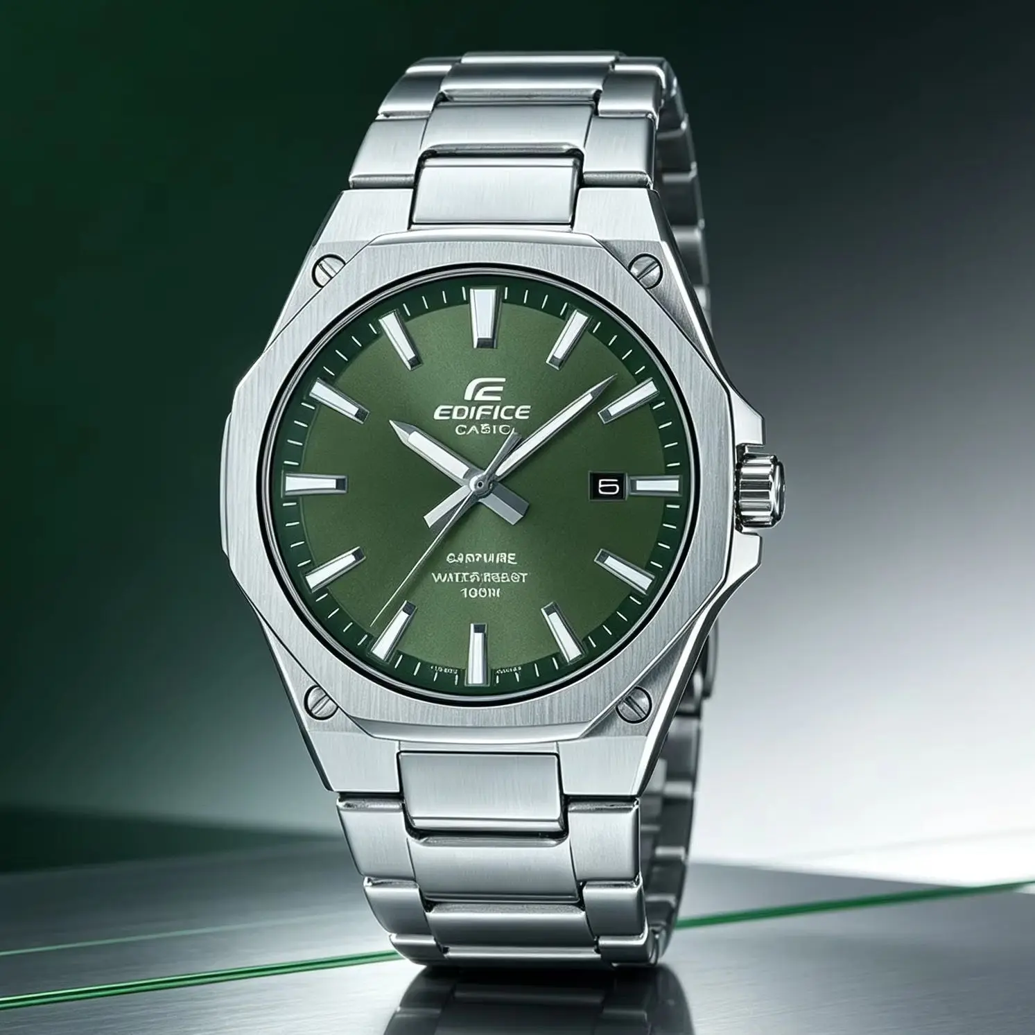 Casio EFR‑S108D Business Men Wristwatch | 3‑Hand Analog | Stainless Steel | 100M Waterproof Sapphire Crystal Date Watch