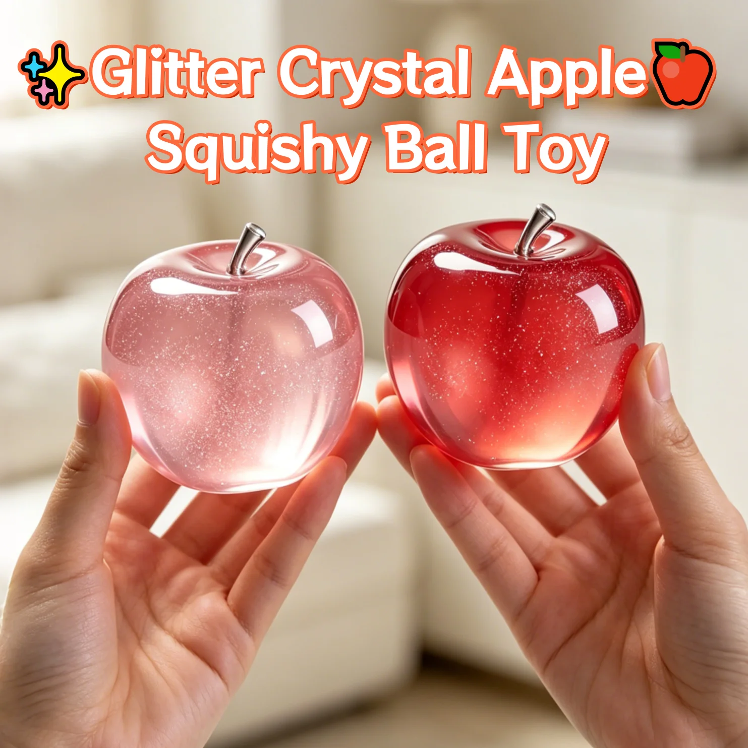 Glitter Crystal Apple Squishy Ball Toy Stress Ultra-Realistic 3D Squeeze Sensory Fidget Toy Relief Stress Cute Adults Kids Gift