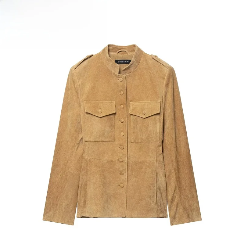 Fashionable Versatile Women's Jacket with Buckle Design Autumn 2026 Standard Fit Long Sleeve Polyester Fiber Coat