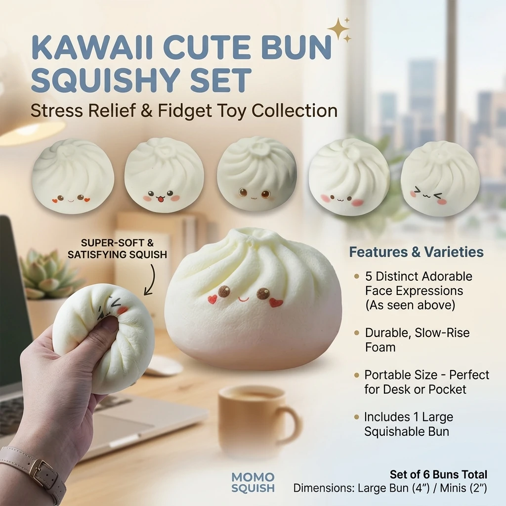 PU Slow Rebound Simulation Mantou Stuffed Bun Model Fake Food Decompression Kneading Music Home Decoration Props