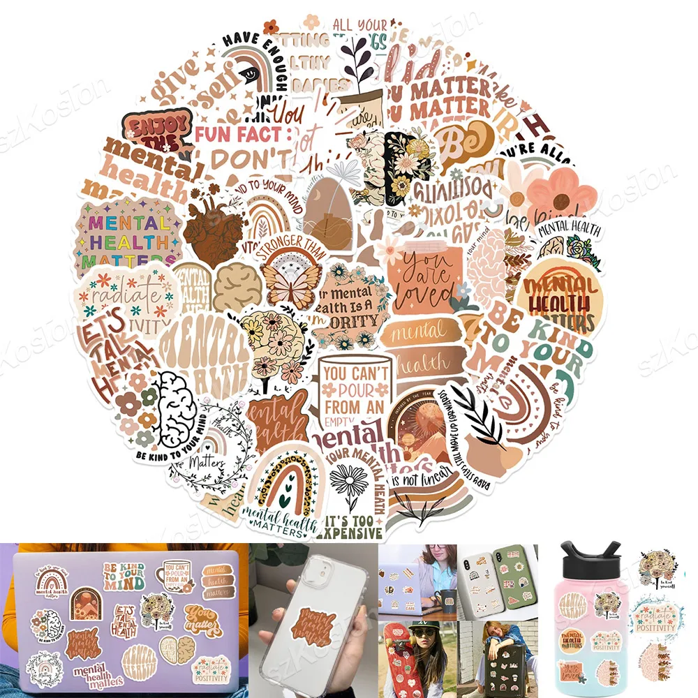 50 pçs boho vintage inspirador saúde mental adesivos diy para portátil telefone garrafa de água bagagem notebook geladeira adesivo decalque