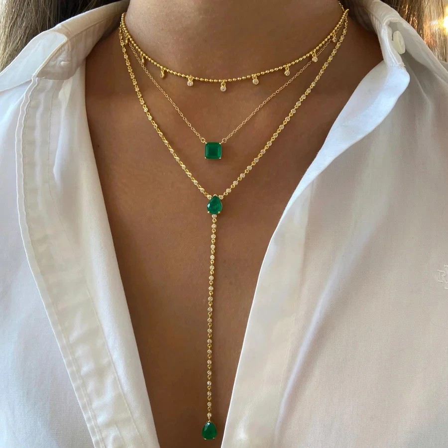 Gold Plated Geometric Round Tear Drop CZ Fashion Women Jewelry Long Y Lariat Sexy Necklace 2024 New