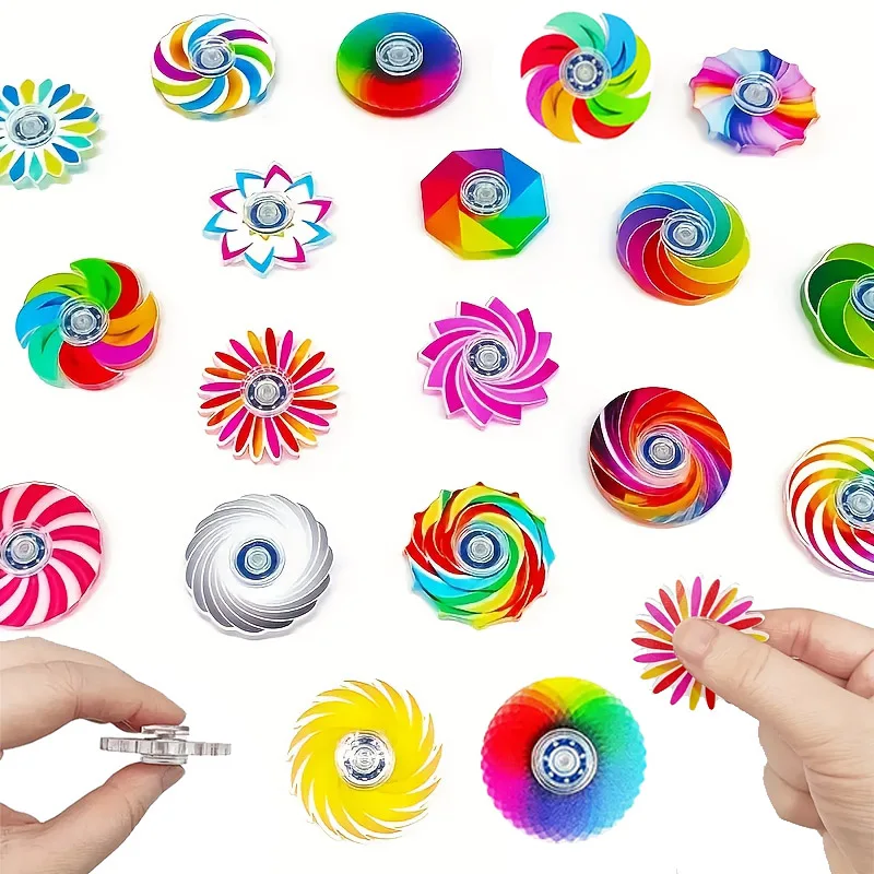 12/24pcs Rainbow Fidget Spinner DIY Finger Spinner Anti Anxiety Stress Relief Toy for Kids Adults