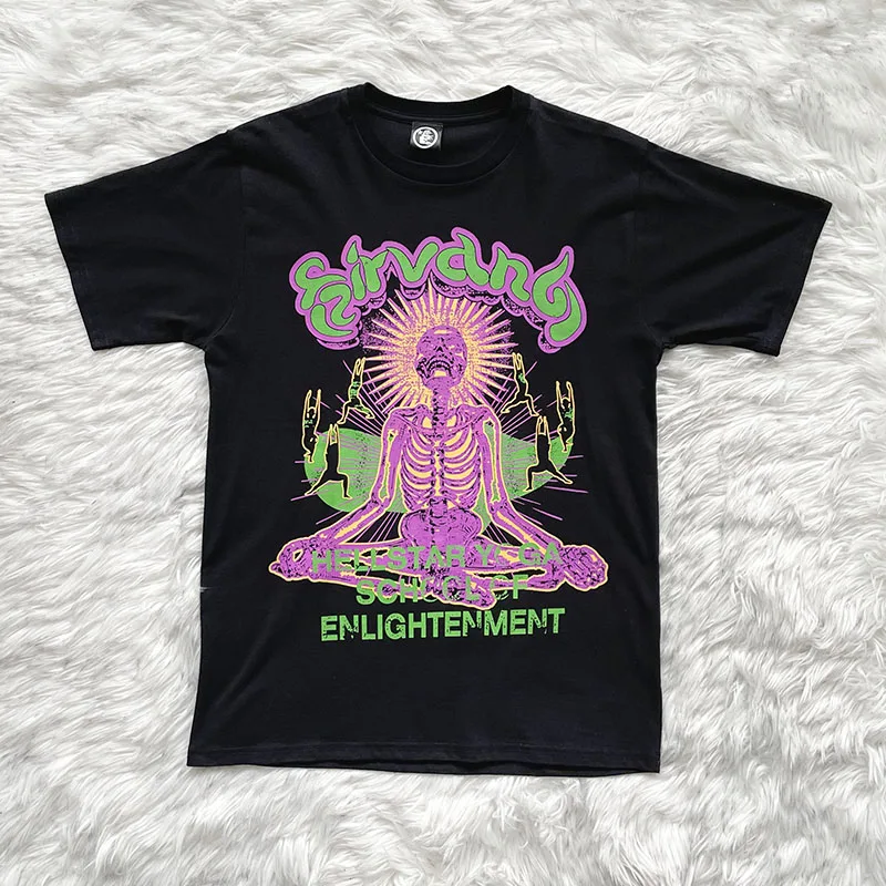 Studios Skeleton Tee Large Logo Short Sleeve T-Shirt Meditation Skull round Neck Youth Fashion Summer Casual Male Top