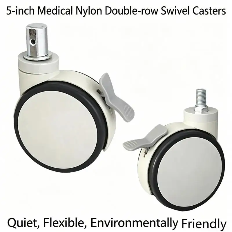 

5 Inch Medical Swivel Casters With Brake Nylon TPR Silent Rubber Wheels For Hospital Nursing Bed Trolley Cart