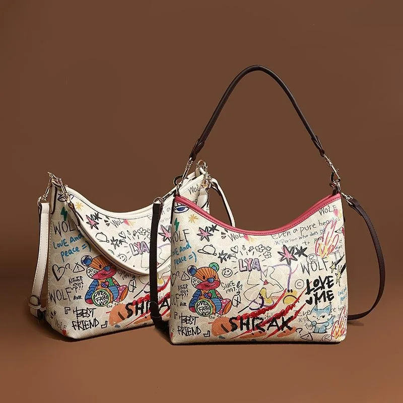 

Сумка-ведро контрастного цвета с граффити, весна 2024, маленькая индивидуальная сумка, сумки через плечо для женщин, роскошные дизайнерские сумки, сумки-тоут