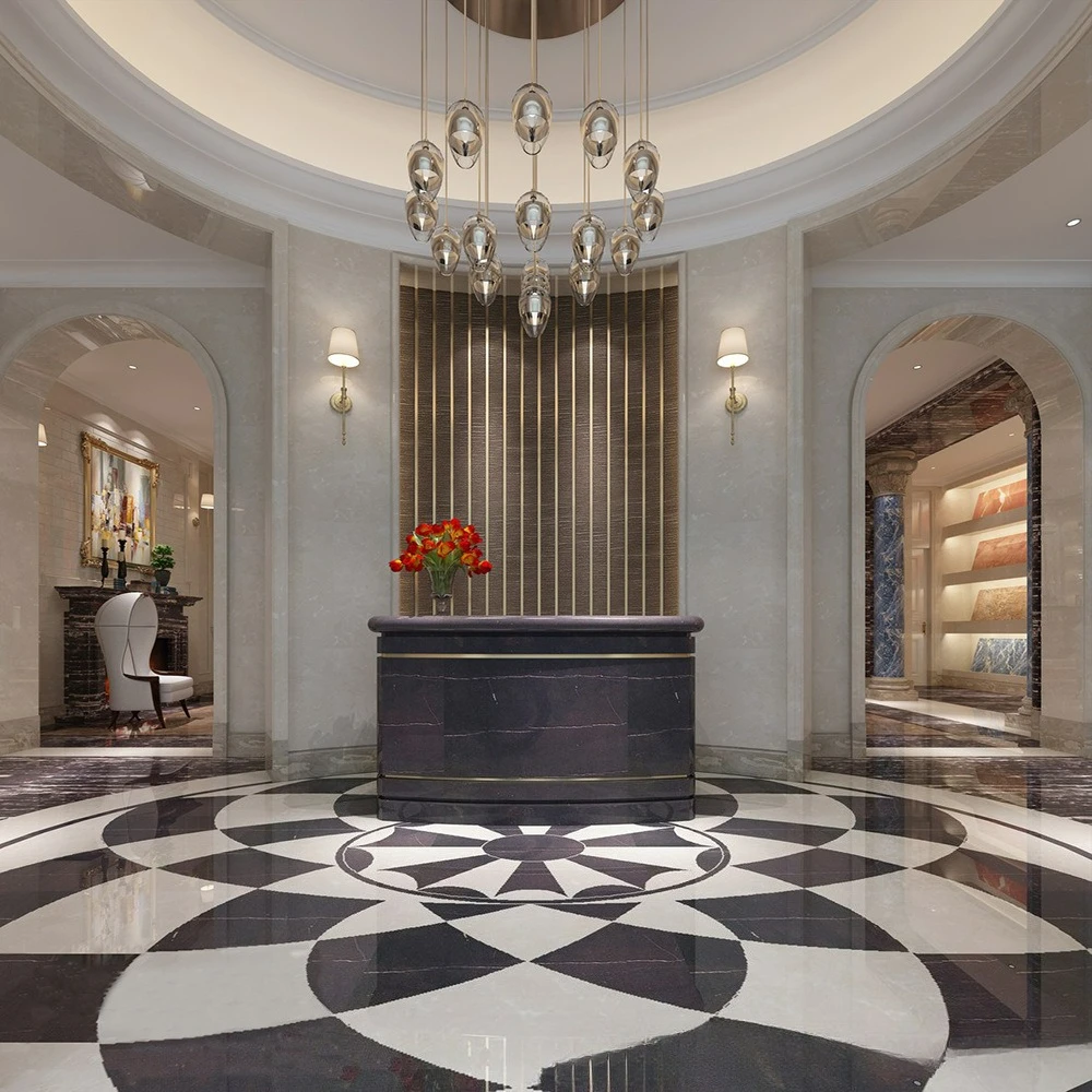 Black And White Water Jet Parquet Tile Slate Marble Puzzle Corridor Lobby Guest Restaurant Aisle Floor Parquet Ceramics