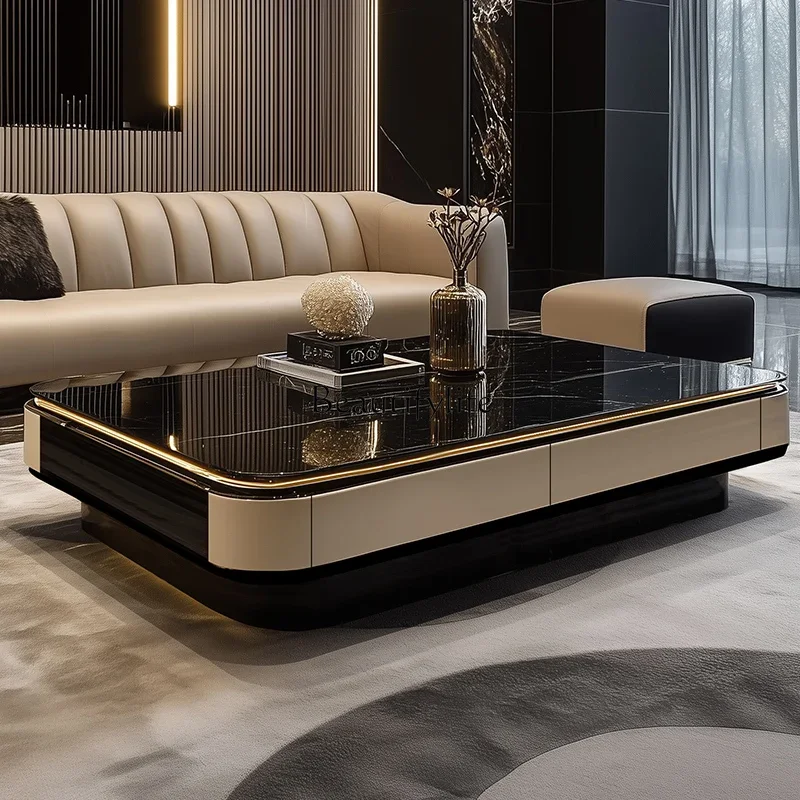 

ls 04Coffee table living room large apartment living room microcrystalline stone creative modern rock slab glass high-end black