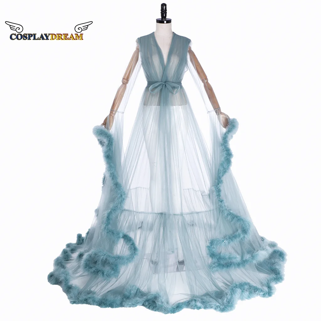 

Adult Women Sexy Tulle Feather Bridal Pajamas Long Wedding Scarf Dream Bathrobe Lingerie Pajamas