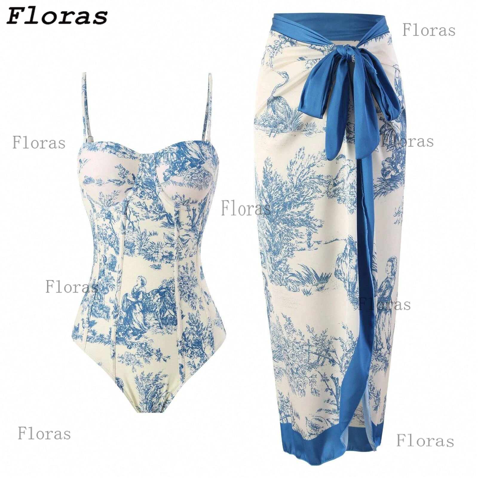 Badeanzug Einteilig Mit Strandkleid Push-Up Bademode Damen Strandkleidung Schwimmanzug Badeanzug