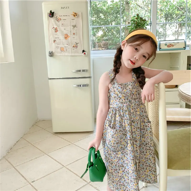

Girls Floral Slip Dress Summer Casual Fashion 2025 Cute Temperament Floral Loose and Sweet Backless Dress