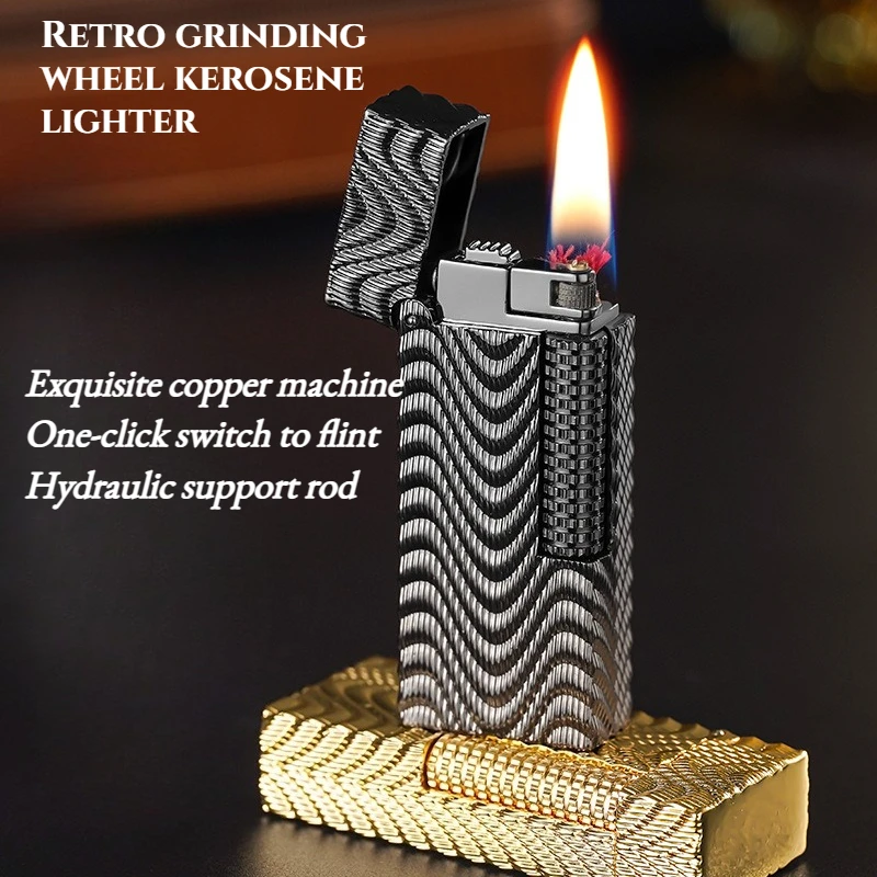 

Retro Fashion Sand Wheel Lighter with Exquisite Carving Craftsmanship and Elegant Open Flame Lighter with Gift Box