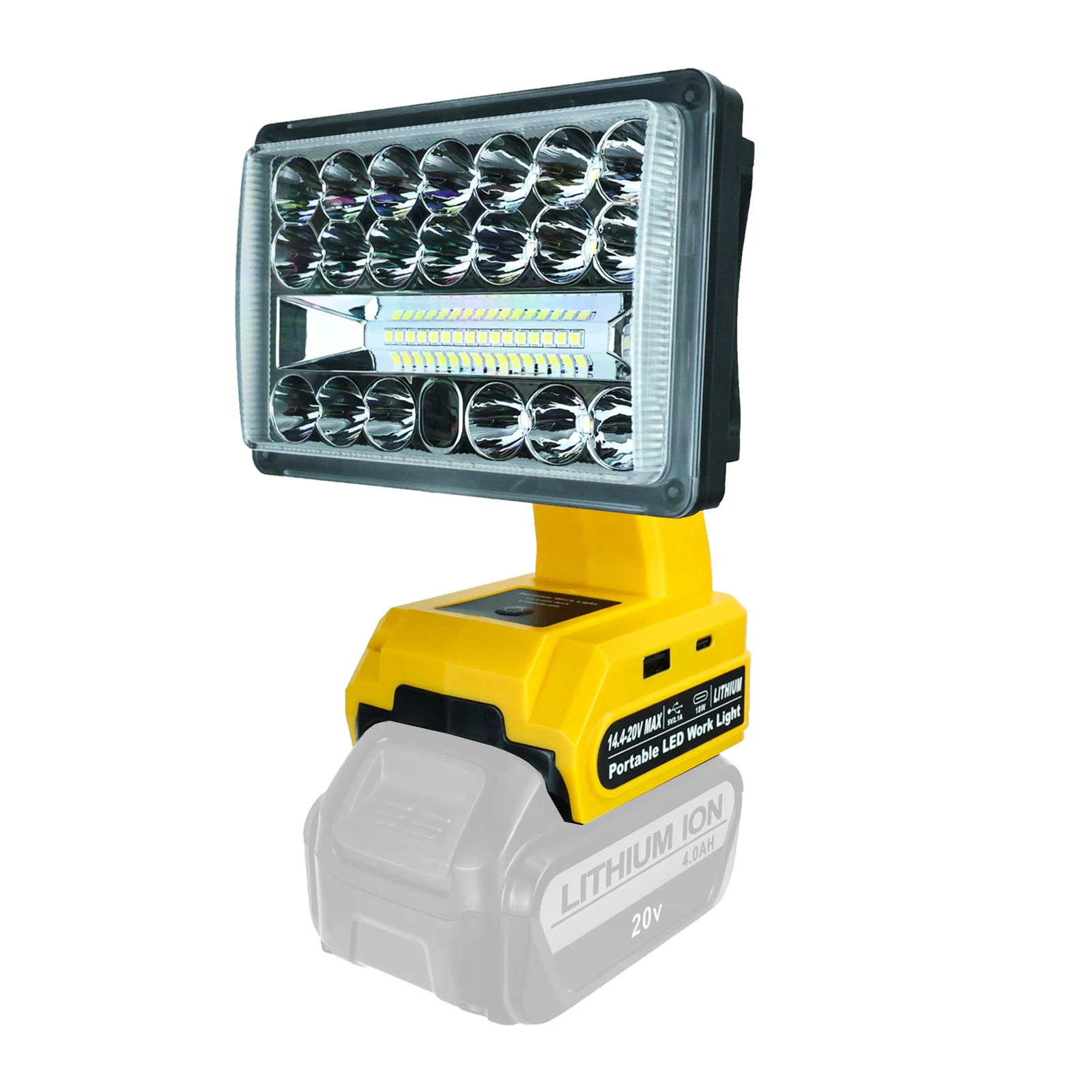 28W 2000LM LED Work Light with USB Type-C Port Outdoor Emergency Lighting Lamp Flashlight for Dewalt 14.4V-20V Li-ion Battery