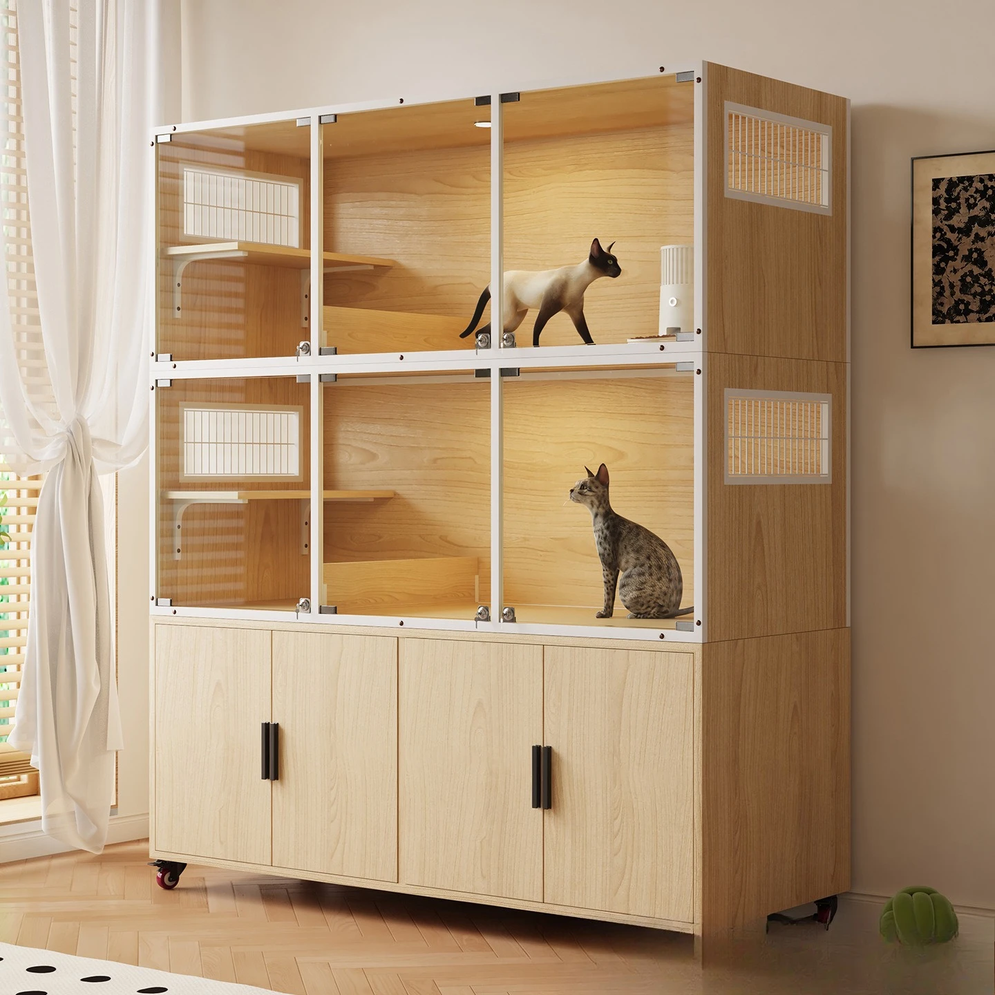 Three-open tempered glass door Breeding cat cage Three-story  villa Large space cat cabinet Solid wood cat cage Foster