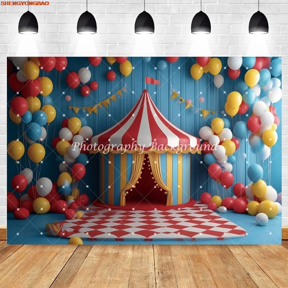 Ballons d'arrière-plan de cirque, tente, réception-cadeau pour bébé, nouveau-né, fête de 1er anniversaire, Portrait d'enfants, arrière-plan de photographie, Studio Photo