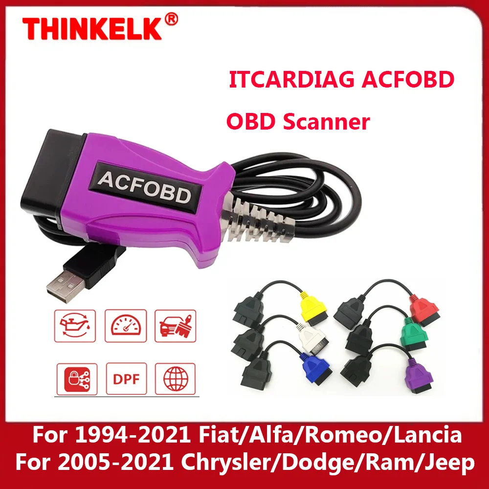 

Сканер ITCARDIAG ACFOBD OBD для Chrysler Dodge Fiat Alpha Romeo Blue Flags Jeep Поддерживает код устранения неполадок ABS