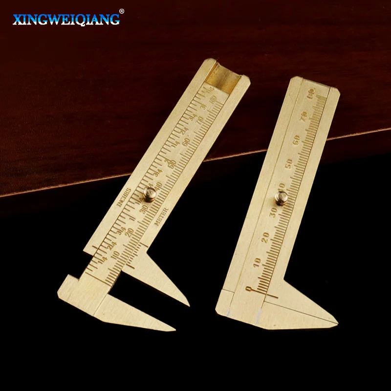 Measuring tool 0 ~ 80mm mini solid brass slide ruler single and double scale vernier gold caliper portable tool