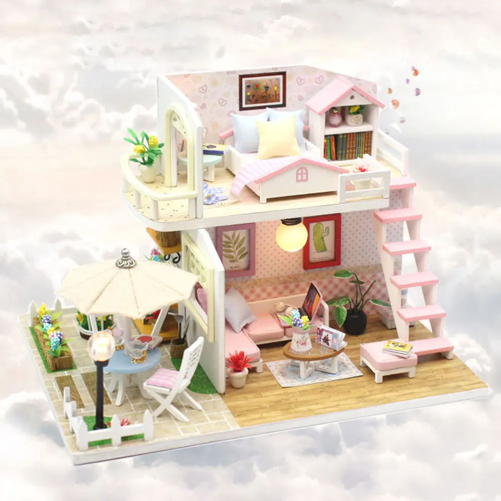 DIY Wooden Handmade Mini Villa Model Assembly cCreative Gift 3D Puzzle Kids Toy House Building Block Table Ornaments HG376
