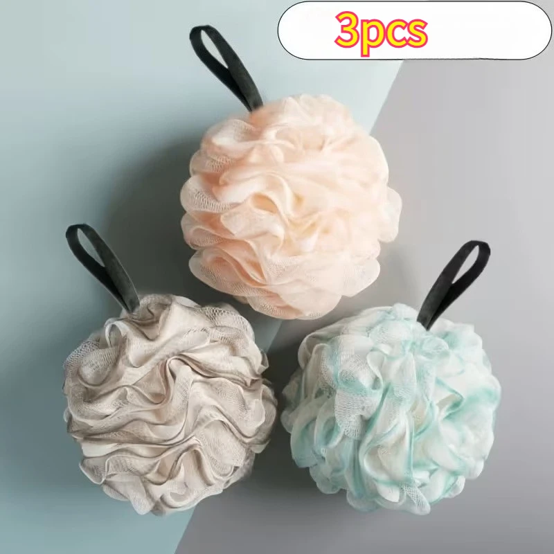 High Elastic Soft Mesh Bath Balls 3 Pack, Nylon Exfoliating Shower Sponge Puff, Body Cleaning Scrubber for Shower Us
