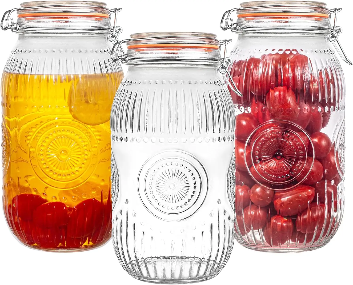 

Vintage Wide Mouth Mason Jars 64oz, Airtight Canister Set for Coffee, Sugar, Beans - 3 Pack
