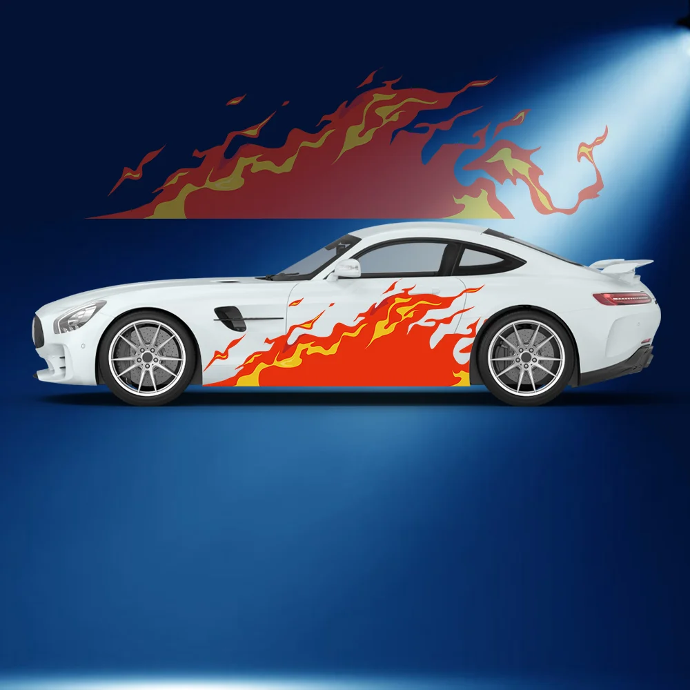 Burning Red Fire Flames Car Side Sticker Vinyl Self-adhesive Paper Motorsport Paint Decal Suitable for Truck Suv Decoration