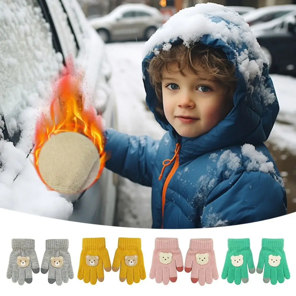 

Cartoon Bear Gloves Cold Proof Windproof Knitted Gloves Full Thickened Boys Girls Warm Mittens Autumn Winter