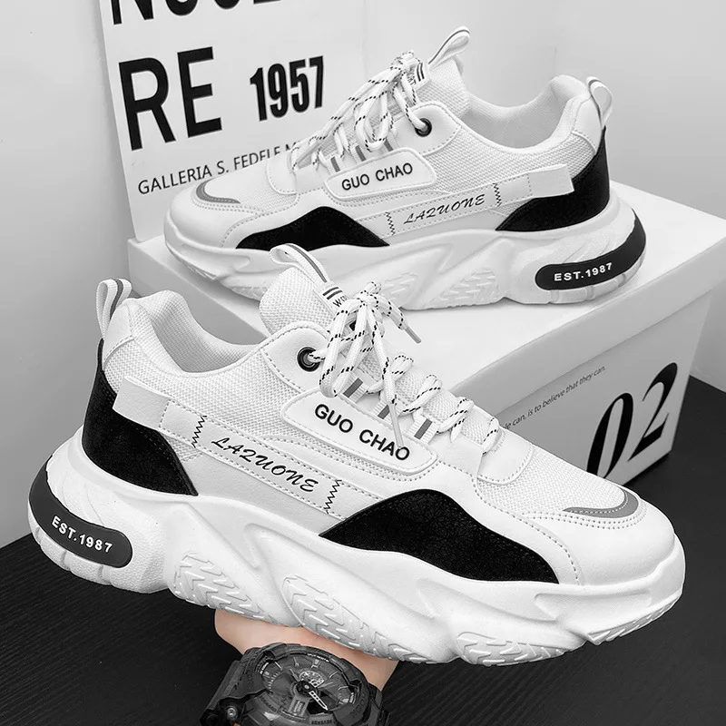 2024 New Summer Mesh Breathable Comfortable Men Casual Sneakers Thick Bottom Men Vulcanized Shoes Popular Lace Up Running Shoes